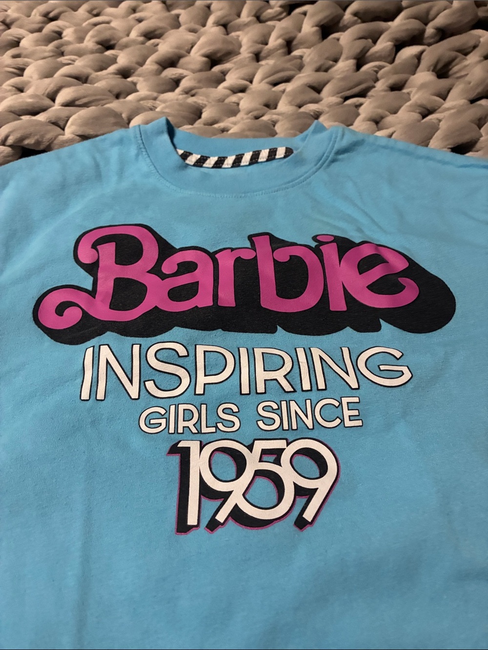 Barbie Blue Tee with Pink Logo and White Lettering
